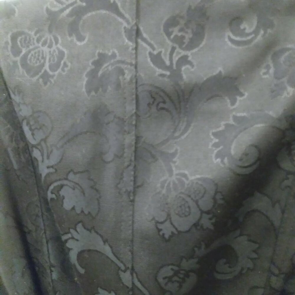 Cach'e, Alberto Makali Designer Black Trench Coat Botanical Pattern Belted Sz 2 - Picture 3 of 4